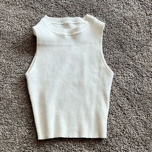 Sleeveless Ribbed Knit Top - Cream, Small